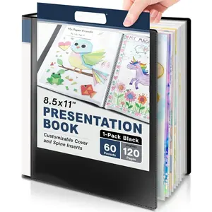 Presentation Binder 60-Pocket, Displays 120 Pages, 8.5x11 Portfolio Binder with Plastic Sleeves, Storage and Organizer for Documents, Photos,  Artwork, Projects, Recipes (Black)