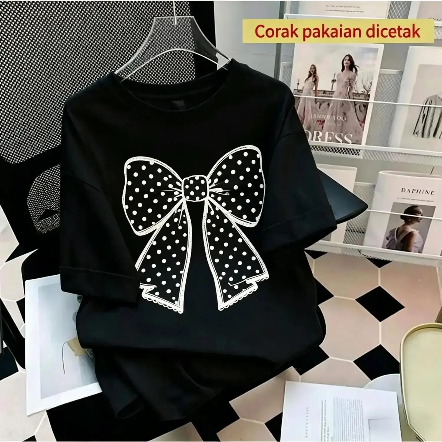 Kemeja-T cetak busur wanita - kemeja-T bersaiz besar lengan pendek longgar untuk lelaki xppnqbtljs
