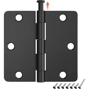 Door Hinges 3 1/2 Inch Matte Black 3.5 Inch Interior Hinges 1/4" Radius Black Hinges for Doors 3 1/2 Door Hardware for Doors Bedroom Small Rounded Conner Standard Bifold Residential Door Hinge