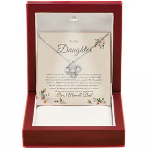 Daughter Necklace Gift from Mom and Dad - 14k Gold Love Knot Pendant with Message Card for Graduation Wedding or Birthday Keepsake