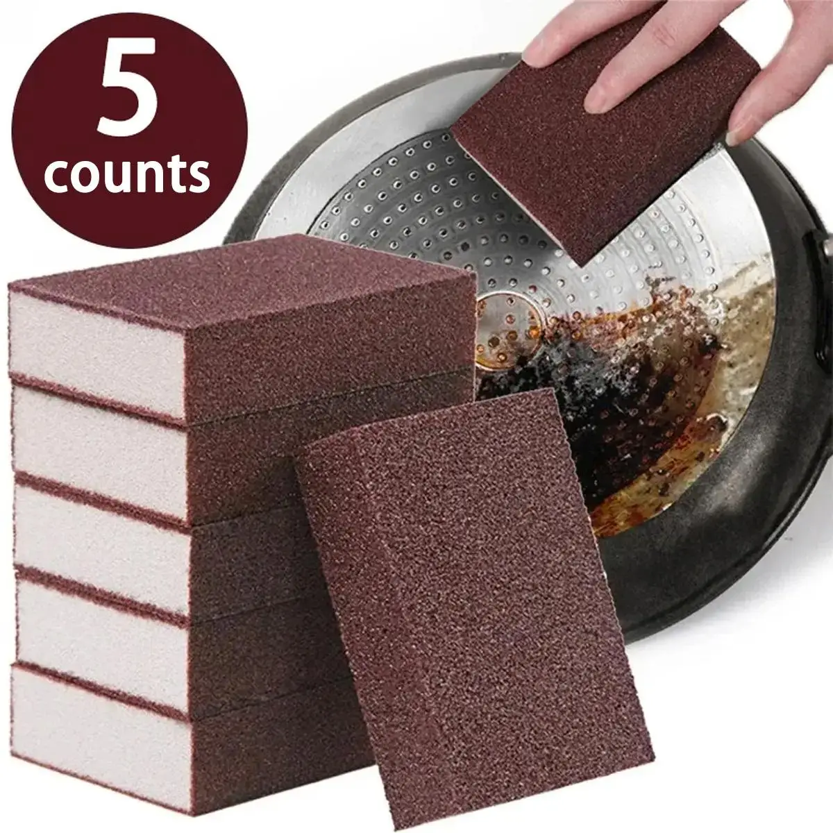 Nano Heavy Duty Sponge Magic Eraser, 5 Counts Carborundum Removing Rust Cleaning Sponge, Kitchen Pot Dish Rust Removal Emery Clean Rub for Home Dining