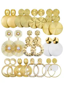 11 Pairs Big Disc Drop Earrings Gold Dangle Earrings Round Hammered Finish Statement Earrings For Women Set