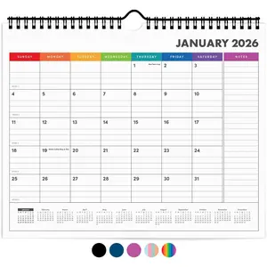 2026 Calendar, 12 Months (January 2026 - December 2026), Small (9 in x 11 in), Minimalist Wall and Desk Calendar with Monthly Views, Yearly Plans & Notes Section - Rainbow