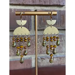 Mustard Yellow/Green Czech Beaded Earrings