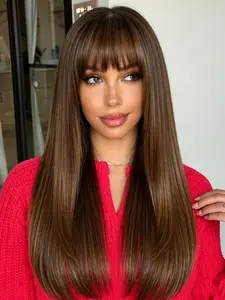 26-Inch Wig, High Aesthetic Value, Suitable for Daily Use, Parties, Cosplay, Fits All Face Types, Versatile and Attractive Wig, Straight Synthetic Wig