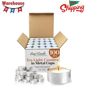 100 Pack Tealight Candles in Metal Cups - Clean