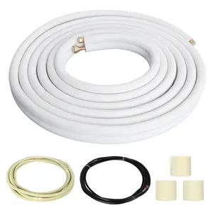 25FT Mini Split Line Set for Fixed Frequency 1.5-2P Air Conditioner, Air Conditioning Pipe with Flared Nuts, 1/4 1/2-Inch OD White Thickened PE Insulated Coil HVAC Hose, Heat Pump System Tubing Replacement