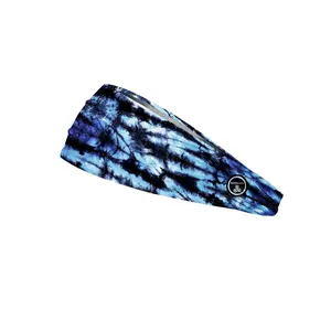 RAVEbandz The Pro - Wide Stretch Headband (Blue / Black Tie Dye)