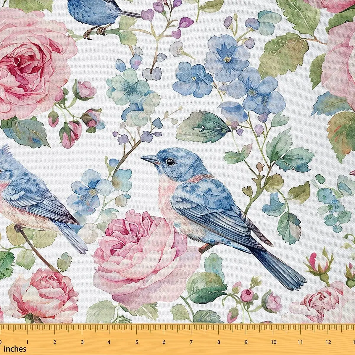 Hummingbirds Fabric Spring Floral Botanical Flower Gorgeous Upholstery Fabric Chairs Soft Flannel
