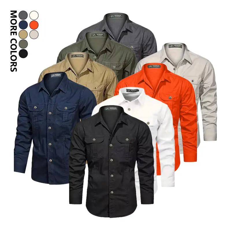 Men's Outdoor Casual Long Sleeve Cargo Shirt, Lightweight Comfort Multi-Pocket Button Up Shirt for Daily Wear, Fishing, Travel, Cycling & Camping