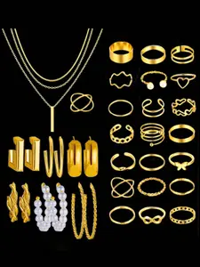 Vintage Elegant Simple Style Women's Fashion Jewelry Set, Geometric Floral Heart Butterfly Faux Pearl Crystal Star Moon Chain Necklace
