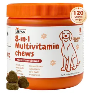 LISPOO 8-in-1 Chewable Multivitamin Bite for Dogs, Soft Chew Immune Support Dog Treats Supplement 8 in dog supplements, 120 Chews