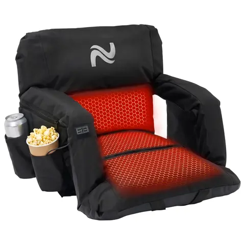 Lilypelle Heated Folding Bleacher Chair - Adjustable Dual-Zone Heating Stadium Seat with 3 Heat Levels, 6-Position Recline, 5.12" Thick Cushion, Lightweight Portable Camping Chair with Hook, UV Prevention, Compartments & Safety Straps for Unisex Adults fa