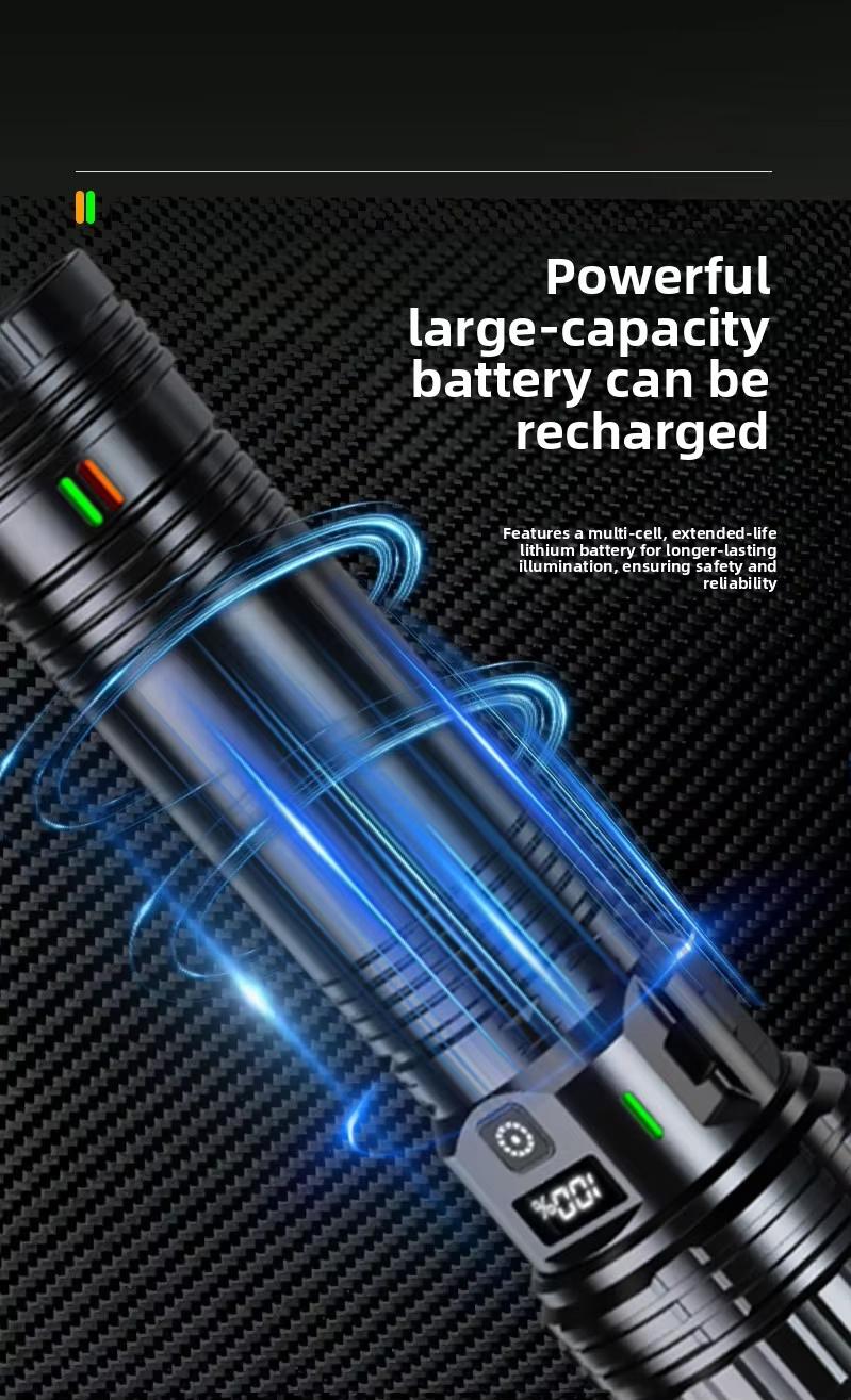 LED Flashlight,Digital display of power, Rechargeable，Zoomable, hurricanes Rechargeable LED battery powered, with 5 lighting modes summervibes