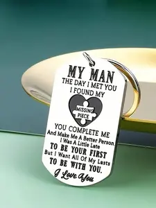 Fashion Letter Pattern Slogan Metal Keychain, Stainless Steel Keychain for Men & Women, Personalized Car Bag Keychain Gift for Girlfriend