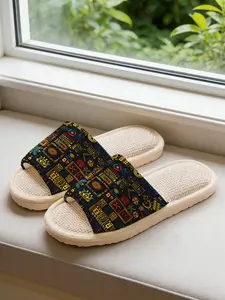 Vintage Ethnic Totem Home Slippers, Soft Non-Slip Silent Sole, Unisex All-Season Casual Textile Shoes, 1 Pair