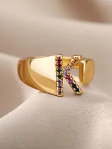 Fashion Alphabet Design Cuff Ring, Punk Style Letter Pattern Open Cuff Ring For Women & Men, Fashion Jewelry Accessories For Party, Daily Clothing Decor Adjustable Initial Rings