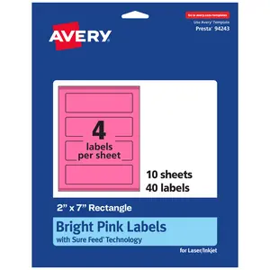 Avery Bright Pink Paper Labels, 2" x 7" Rectangle