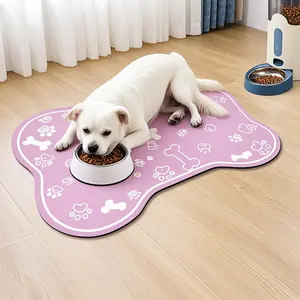 Bone Shaped Pet Feeding Mat - Non-Slip Backing Dog and Cat Bowl Mat, Quick Dry Waterproof Placemat for Indoor Use, Machine Washable Floor Protector