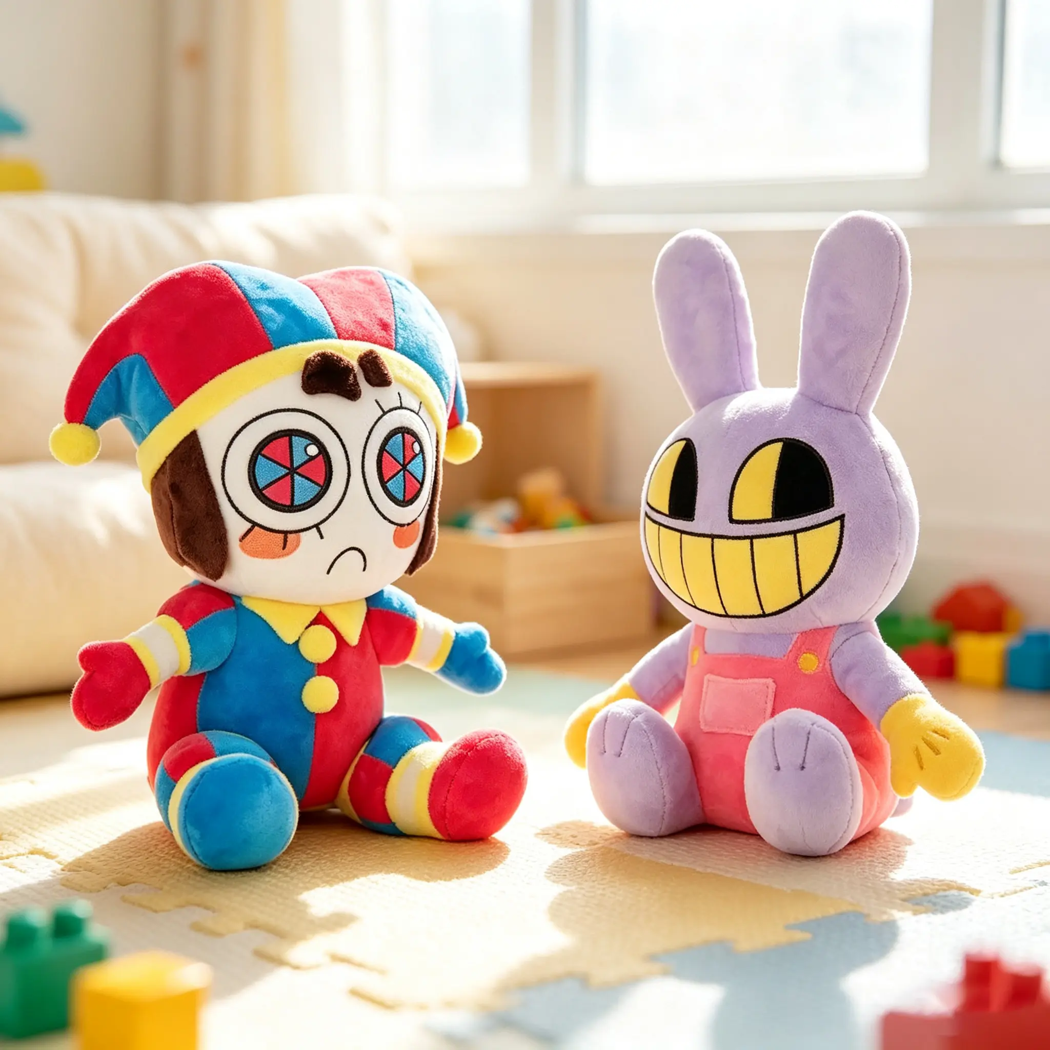 The Amazing Digital Circus 2-Piece Soft Plush Stuffed Toys - Jax Rabbit & Pomni Clown Huggable Stuffed Animal, Whimsical Animal-Shaped Fluffy Fabric Stuffed Toy Ragdoll Pillow, Collectible Merch Gift for Animation Fans