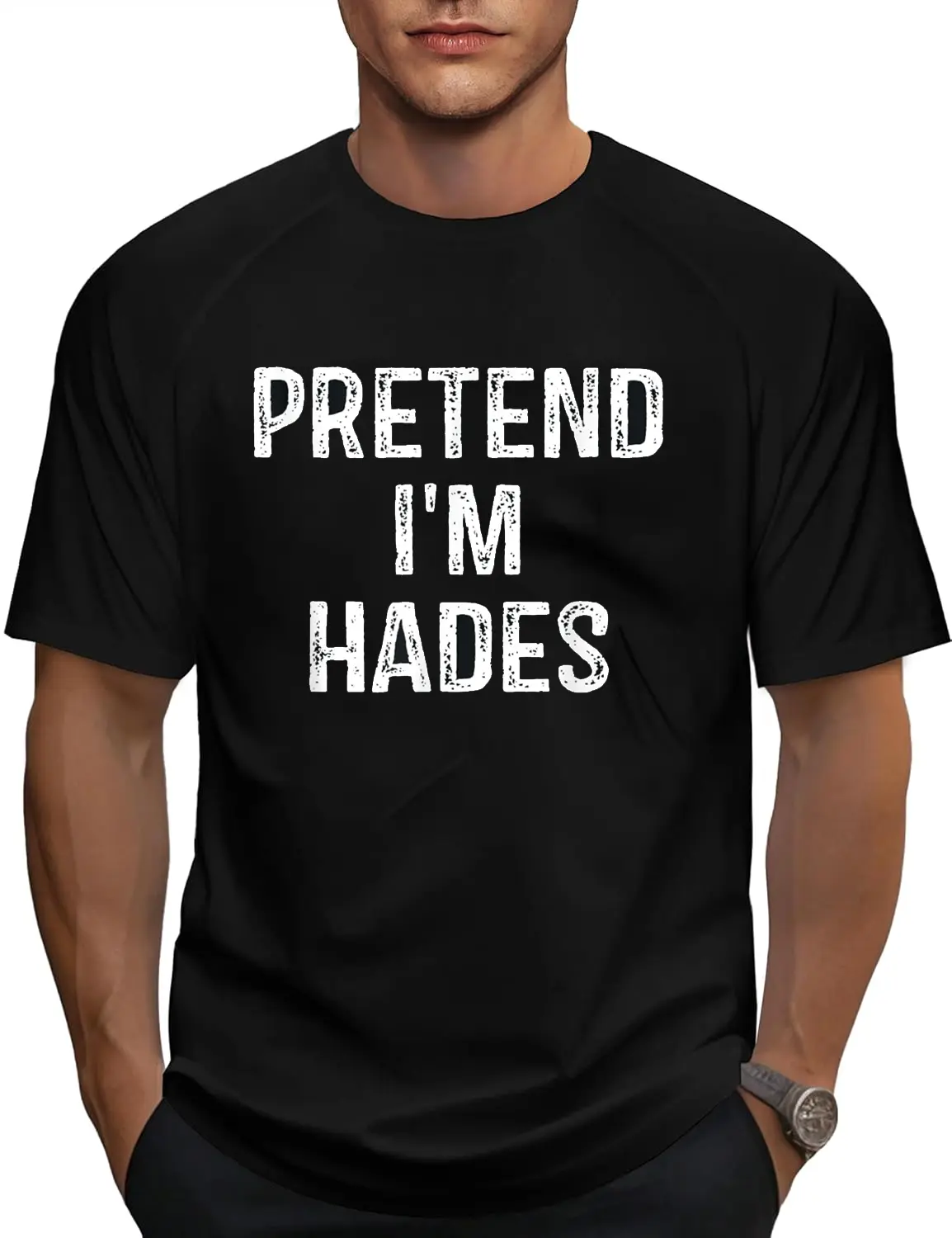 Pretend I'm Hades Funny Graphic T-Shirt for Women, 100% Cotton Distressed Halloween Costume Top, Casual Short Sleeve, Tops, Shortsleeve, Vintage, Funny Quote, Clothes, Round Neck, Crew Neck