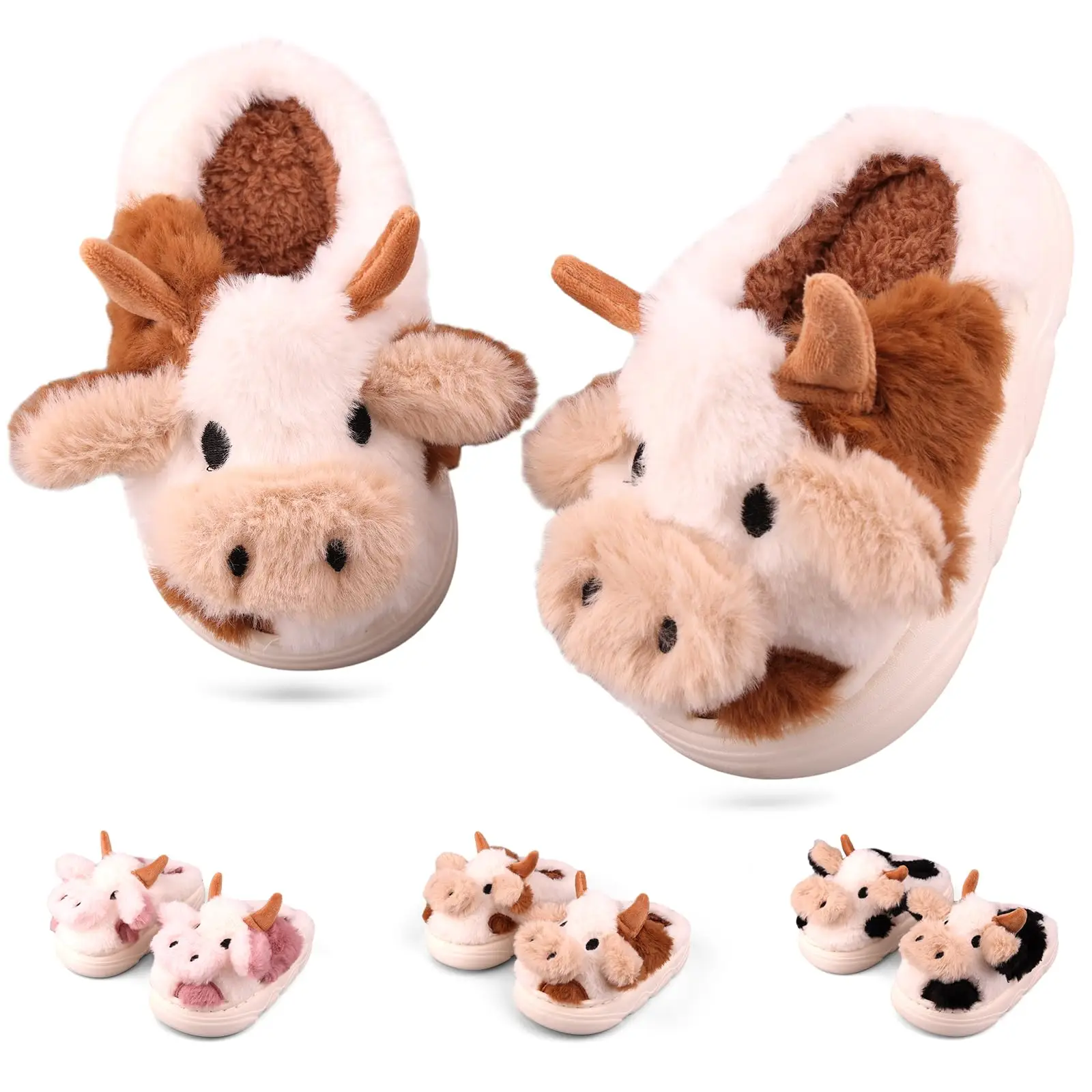 New Boys' Cow Shoes Slippers Winter Plush Smiling Face Cotton Slippers Parent Child Cotton Slippers