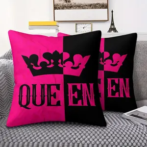 Bold Pink and Black Digital Print Throw Pillow featuring a Gothic Crown Design, Stylish 45cm Square Pillow with Inner Cushion, Perfect for Edgy Home Decor, Soft and Comfortable Accent for Bedroom & Sofa