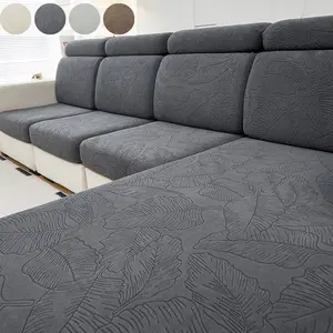 Elastic Sofa Cover Deep Gray Leaf Texture Stretch Slipcover Non Slip Waterproof Furniture Protector for L Shape Couches All Seasons