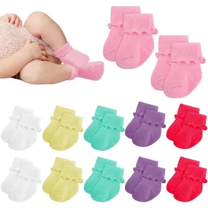 Z-SGL5  12 Pairs Preemie Socks Girls and Boys Premature Ruffle Turn Cuff Cotton Socks Hospital Nicu