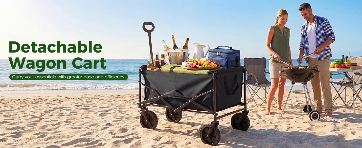 Sweetcrispy Collapsible Folding Wagon - Oxford Cloth Quick-Fold Utility Cart, 102L Large Capacity, 330 lbs Heavy-Duty Trolley with Wheels & Flexible Handle for Outdoor Camping, Grocery Shopping