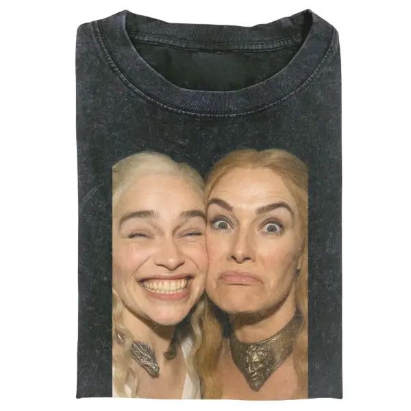 Vintage Game of Thrones Graphic T-Shirt, Unisex Casual Short Sleeve Round Neck Tee in Soft Heavyweight Cotton, Daenerys & Cersei Rap Parody, Shortsleeve, Tshirt, Parody Print, Unisex Fit, Retro Graphic, All Seasons