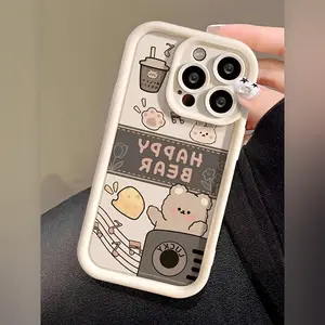 Phone case: Happy Milk Tea Bear 7/8 Plus Fully Transparent Anti-Drop Soft Case, Simple and Premium Transparent Air Cushion, Compatible with iPhone 14 Pro Max, Apple 13 Phone Case, Couple XS Max New 12 Pro Anti-Drop XR Frosted 11 Unisex 13 Full