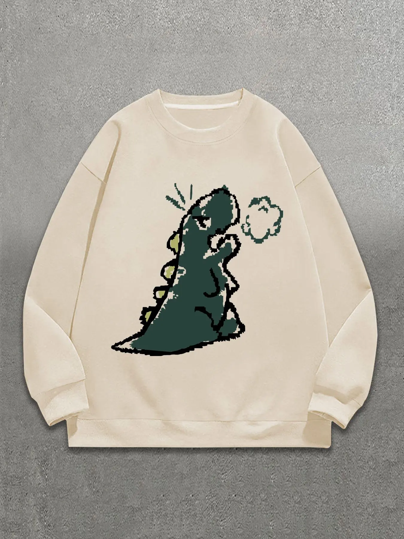 Men's Cartoon Dinosaur Print Drop Shoulder Sweatshirt, Casual Loose Long Sleeve Round Neck Pullover for Fall & Winter, Men's Clothes for Daily Wear