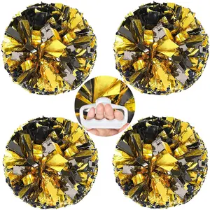 4 counts Metallic Cheerleading Cheer Pom Poms, Fluffy Cheerleader Pompoms with Finger-Friendly Ring, Cheering Poms for Squad Team Sports Game Dance Dress Party Adults