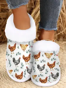 Women’s Cozy Indoor/outdoor House Shoes, Soft Fuzzy Fabric, Non-Slip Rubber Sole, Floral Design & Plush Faux Fur Lining, Ideal for Winter