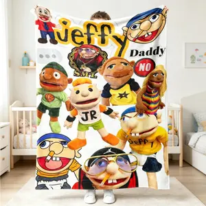 Jeffy Puppet Style Collage Flannel Blanket, Soft Plush Character Graphic Throw Blanket for Adults Kids, Couch Bed Room Decor Gift for Fans