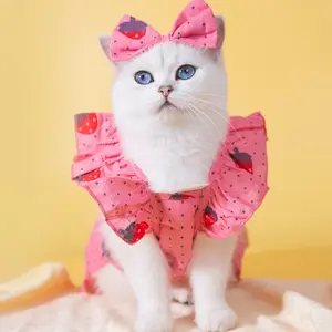 Cute Fashion Print Pet Dress with Bow, Plaid Pet Costume, Elastic Mesh Princess Dress, Puppy Cat, Complete Set, Outfits