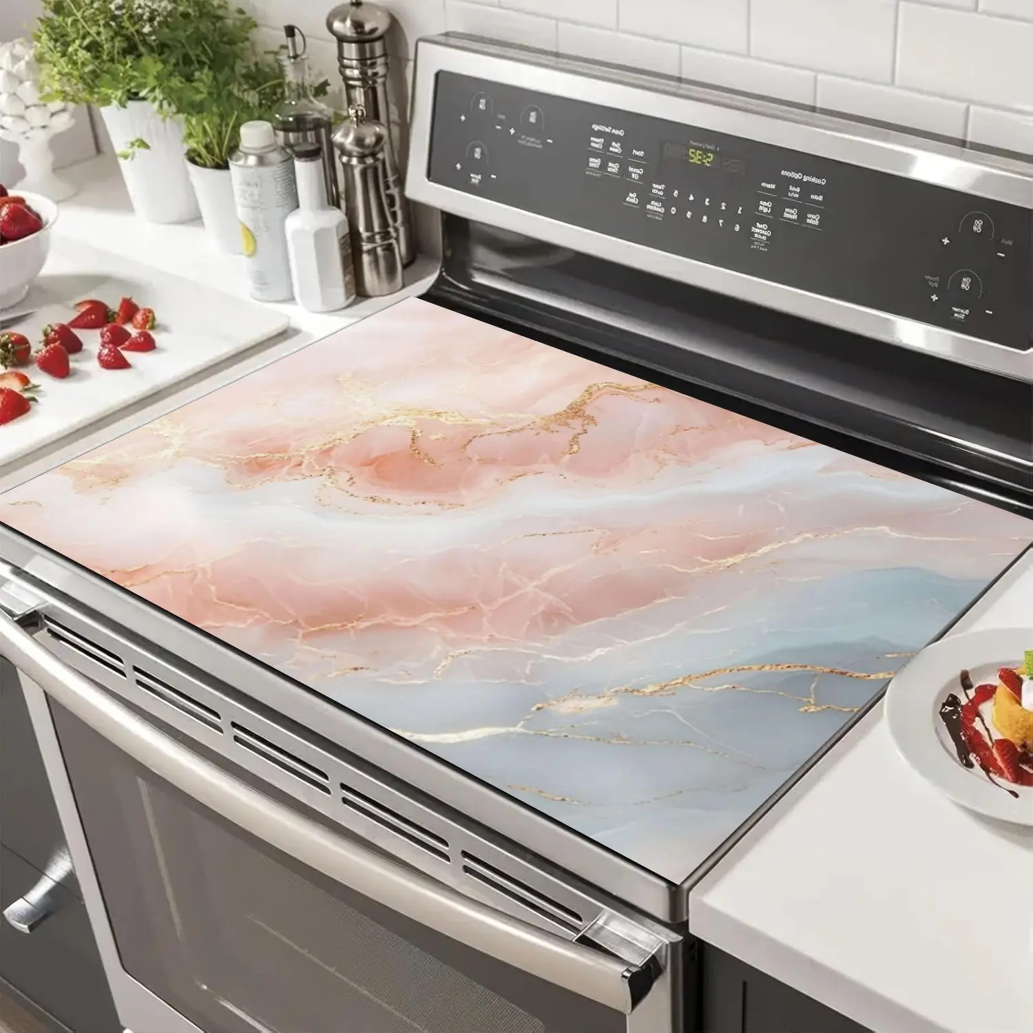 Elegant Marble Design Non-Slip Rubber Oven Mat, Stove Panel Protector, Easy Clean Kitchen Home Decor, Multi-Purpose Stove Cover, Kitchen Decorative Placemat