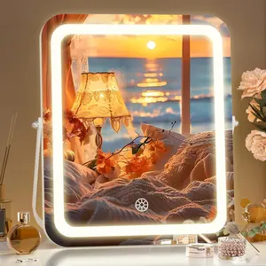 Mirror with Lights, 10" x 12" LED Makeup Mirror, 3 Modes Light, Dimmable, 360 °, Rectangle White Frame