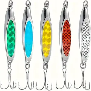 5pcs slanted glitter flash bait, iron plate metal glitter bait with three hooks, suitable for casting semi hard bait from the shore, suitable for fishing bass, trout, etc