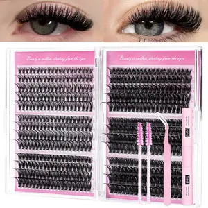 600PCS Lash Clusters Kit, 30D/40D/50D/60D/80D/100D, Natural Lash Clusters Set, 8-16MM, DIY Eyelash Extensions Kit, D Curl Lash Extension Kit with Bond&Seal Eyelash Tweezers Brush, Perfect for Daily, Party, Beginner Friendly, Makeup Tool Kit