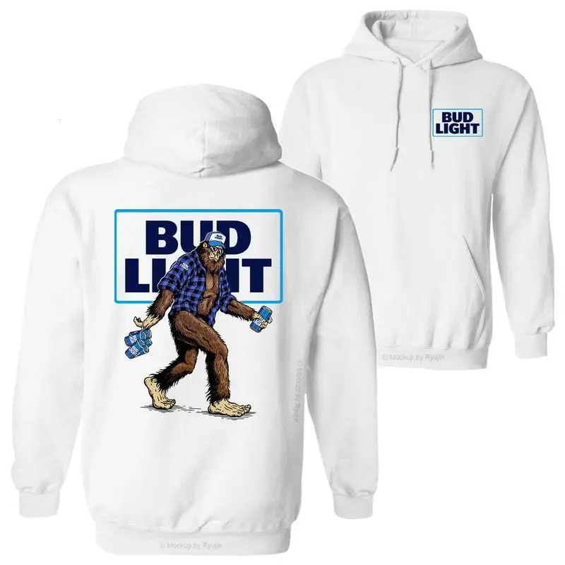 Bigfoot Bud Light Hoodie , Sasquatch Holding Bud Beer Cans 2 Sided Graphic Printed Unisex Classic Cotton Hoodie, Made in USA.LKD