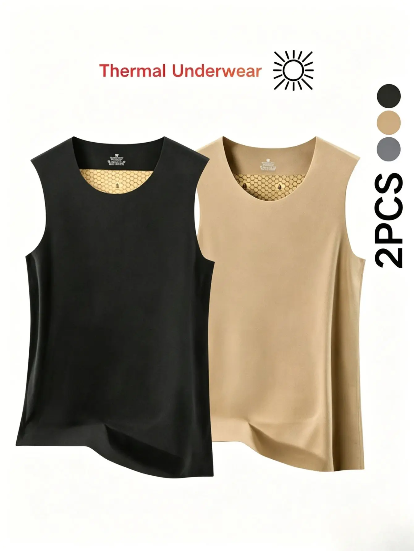 2-Pack Men’s Thermal Vest with Honeycomb Patching, Seamless Body-Hugging Undershirt