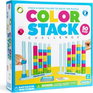 Color Stack Speed Challenge Game, Educational Color Sorting Puzzle for Kids, Perfect Easter Basket Stuffer & Family Night Activity, Includes 2 Stacking Racks, 50 Challenge Cards & 80 Rings