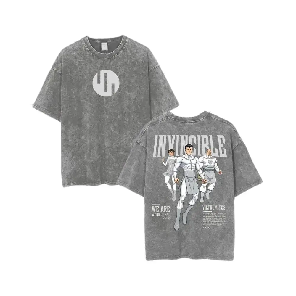 Invincible Viltrumites Vintage Washed Graphic Tee, Oversized Black Unisex T-Shirt "We Are Without End" Streetwear