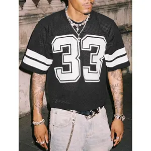 Jersey Shirts Mesh Number Graphic Crew Neck Short Sleeve Streetwear Tee Loose Tops