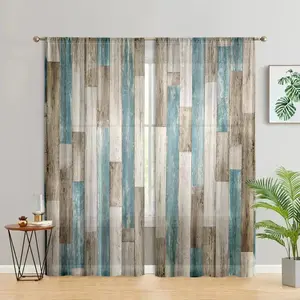 Wood Grain Print Curtain, 2 Counts/set Modern Simple Pole Pocket Hanging Curtain, Window Treatment for Home Living Room Bedroom Study Kitchen Dining Room