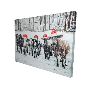 Begin Home Decor 2080-3648-HO24 36 x 48 in. Curious Christmas Cows Canvas - Unique Cow Home Decor