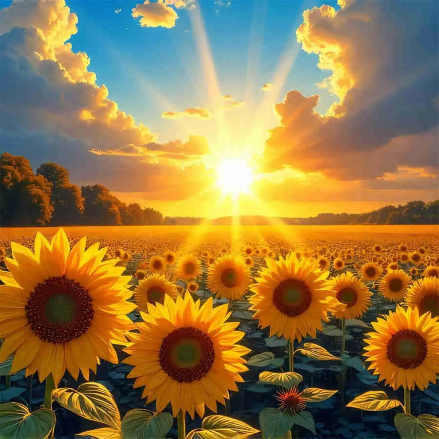 Sunflower Field at Golden Sunset 5D Full Drill Diamond Painting Kit ...