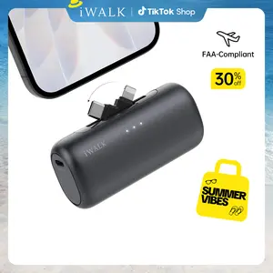 iWALK LinkPod 5000mAh 2-in-1 Connector Chargeable Portable Power Bank - Fast-Charging Dual-Port Mobile Phone Accessory, 2-Way Charge for iPhone & Android, USB Battery Adapter, Compact Travel Gadget,summervibes tiktokshopspringglowup